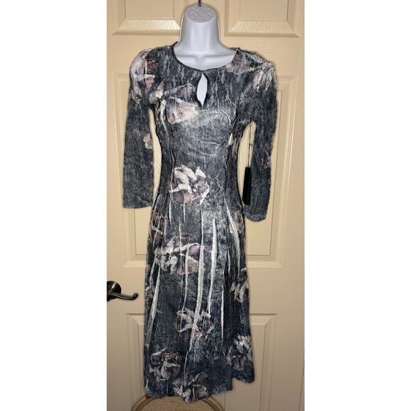 NWT Komarov Abstract Floral Charmeuse & Lace Cocktail Midi Dress